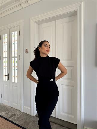 Garcia Yarım Boğazlı Drape Detaylı Kolsuz Elbise 45782 SİYAH