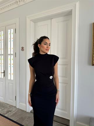 Garcia Yarım Boğazlı Drape Detaylı Kolsuz Elbise 45782 SİYAH