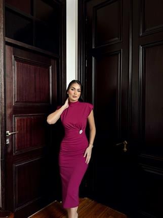 Garcia Yarım Boğazlı Drape Detaylı Kolsuz Elbise 45782 MÜRDÜM