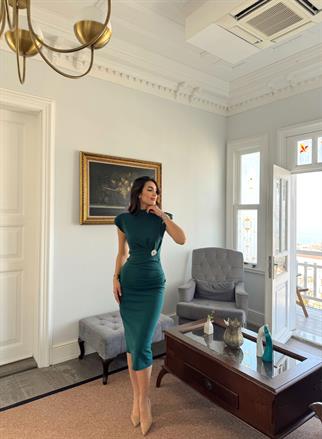 Garcia Yarım Boğazlı Drape Detaylı Kolsuz Elbise 45782 ZÜMRÜT