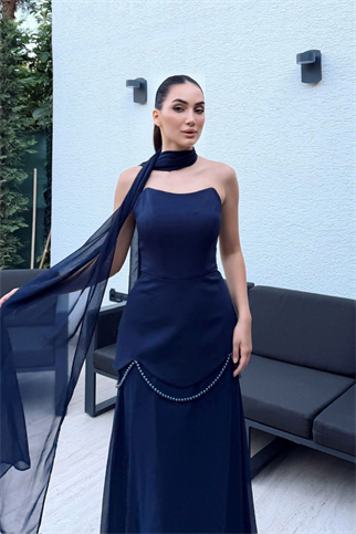 Gökçil Etek Şifon İnci Detay Abiye 1120
