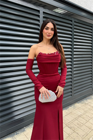 Gorria Straplez Ön Detay Abiye 1146