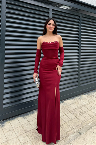 Gorria Straplez Ön Detay Abiye 1146