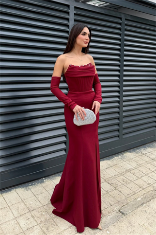 Gorria Straplez Ön Detay Abiye 1146