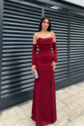 Gorria Straplez Ön Detay Abiye 1146