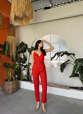 Grace Askılı Kemerli Tulum 582203 KIRMIZI