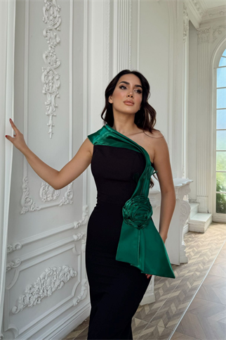 Gül Aksesuar Detay  Tek Omuz Abiye 1126