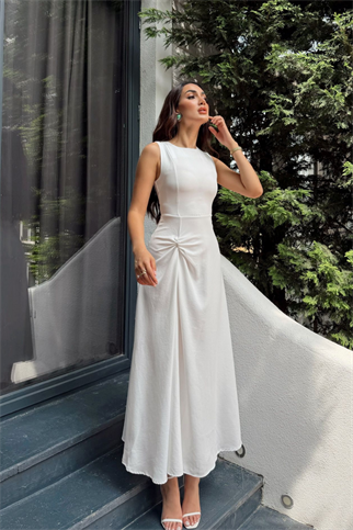 Güneş Kolsuz Düğüm Detay Midi Elbise 2245