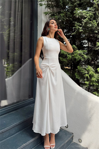 Güneş Kolsuz Düğüm Detay Midi Elbise 2245