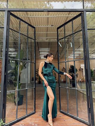 Halley Kemerli Sim Detay Kadife Abiye 582311 ZÜMRÜT