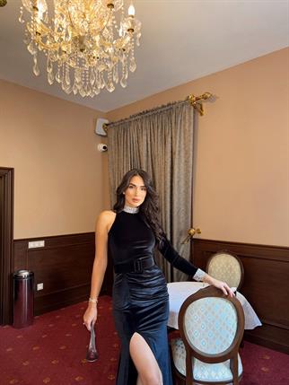 Halley Kemerli Sim Detay Kadife Abiye 582311 SİYAH