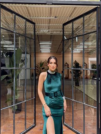 Halley Kemerli Sim Detay Kadife Abiye 582311 ZÜMRÜT