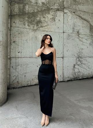 Harriet Taş Askı Bel Transparan Elbise 2485 SİYAH