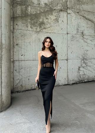 Harriet Taş Askı Bel Transparan Elbise 2485 SİYAH