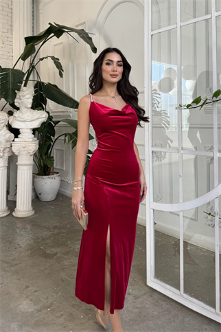 Haven Zincir Detaylı Midi Boy Elbise 9333 KIRMIZI