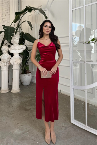 Haven Zincir Detaylı Midi Boy Elbise 9333 KIRMIZI