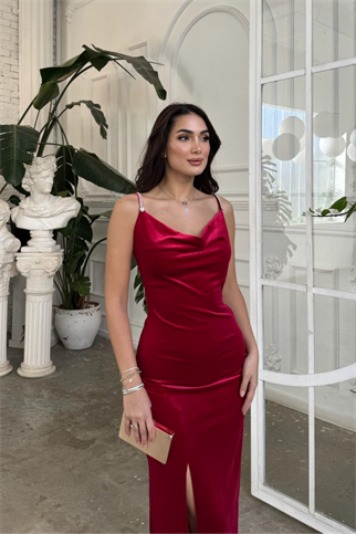 Haven Zincir Detaylı Midi Boy Elbise 9333 KIRMIZI