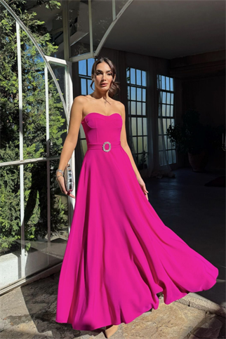 Hazal Straplez Toka Detay Abiye 9313 FUŞYA