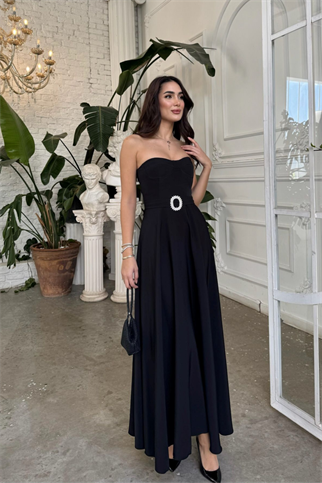 Hazal Straplez Toka Detay Abiye 9313 SİYAH