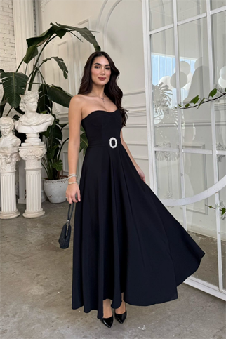 Hazal Straplez Toka Detay Abiye 9313 SİYAH