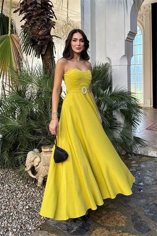 Hazal Straplez Toka Detay Abiye 9313 YAĞ YEŞİLİ
