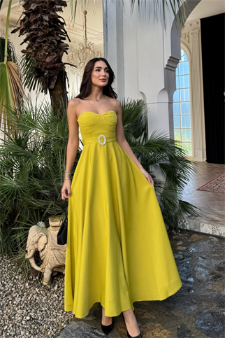 Hazal Straplez Toka Detay Abiye 9313 YAĞ YEŞİLİ