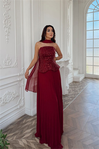 Hazan Straplez Üst Payet Şifon Abiye 1156