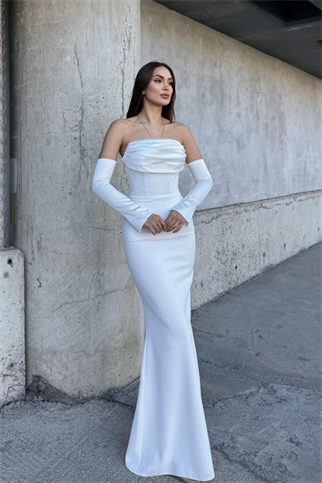 Helen Kol Detay Tasarım Abiye 45616 BEYAZ