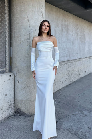 Helen Kol Detay Tasarım Abiye 45616 BEYAZ