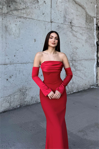 Helen Kol Detay Tasarım Abiye 45616 KIRMIZI