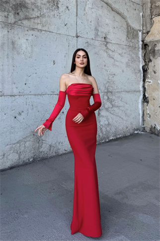 Helen Kol Detay Tasarım Abiye 45616 KIRMIZI