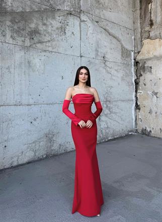 Helen Kol Detay Tasarım Abiye 45616 KIRMIZI