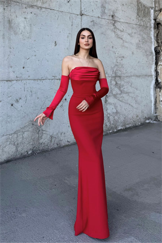 Helen Kol Detay Tasarım Abiye 45616 KIRMIZI