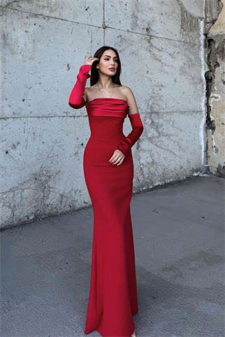 Helen Kol Detay Tasarım Abiye 45616 KIRMIZI