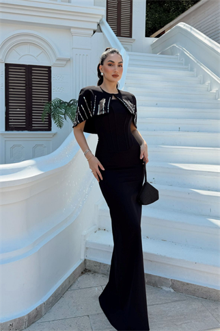 Helin Pelerin Detay Straplez Abiye 1204