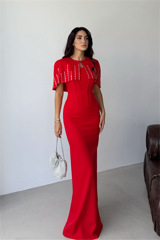 Helin Pelerin Detay Straplez Abiye 1204