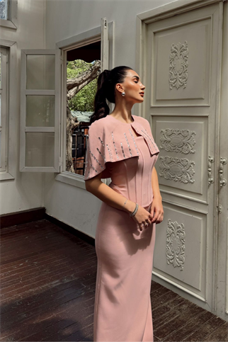 Helin Pelerin Detay Straplez Abiye 1204