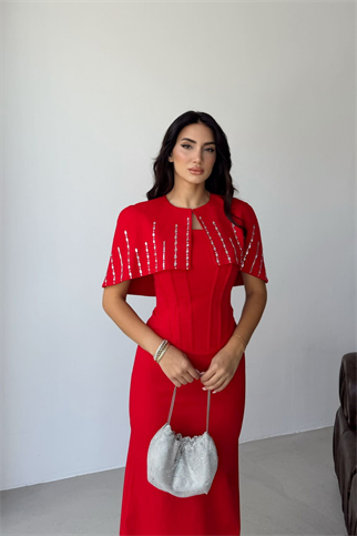 Helin Pelerin Detay Straplez Abiye 1204