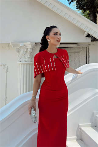 Helin Pelerin Detay Straplez Abiye 1204