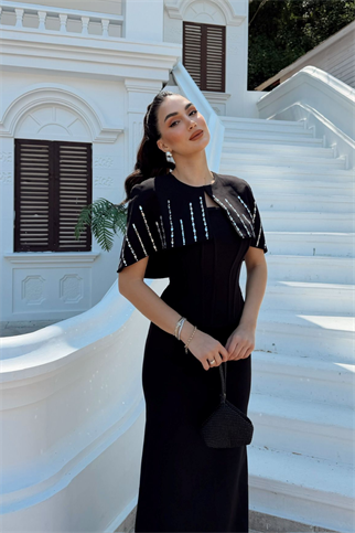 Helin Pelerin Detay Straplez Abiye 1204