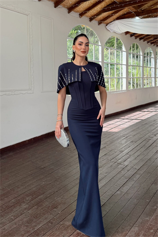 Helin Pelerin Detay Straplez Abiye 1204