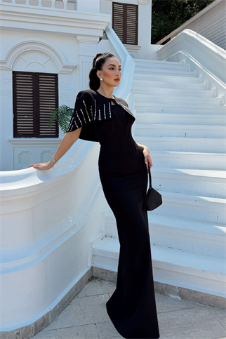 Helin Pelerin Detay Straplez Abiye 1204