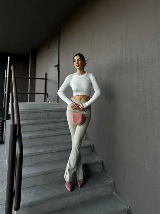 Hilly Fitilli Triko Crop 56687 BEYAZ