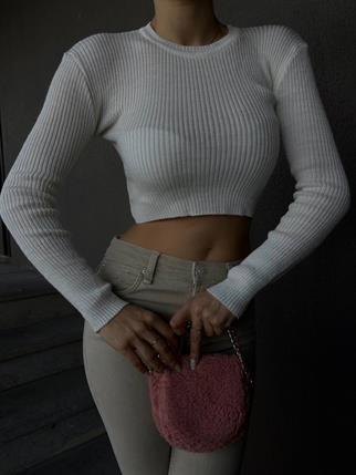Hilly Fitilli Triko Crop 56687 BEYAZ