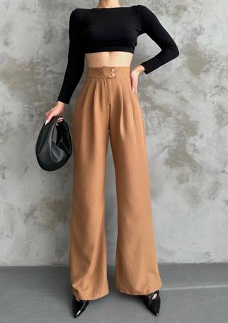 Huston Çift Düğme Detay İspanyol Pantolon 12201 TABA