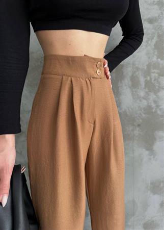 Huston Çift Düğme Detay İspanyol Pantolon 12201 TABA