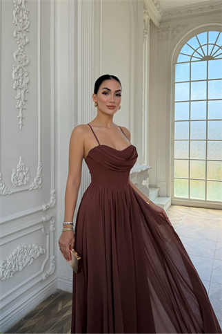 İlke İp Askılı Degaje Yaka Şifon Abiye 2003