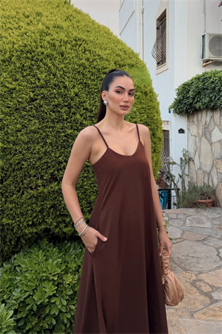 İlkim İp Askılı Aurobin Midi Elbise 7110