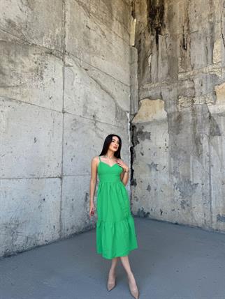 İp Askılı Arka Bağlamalı Midi Elbise 4212 YEŞİL