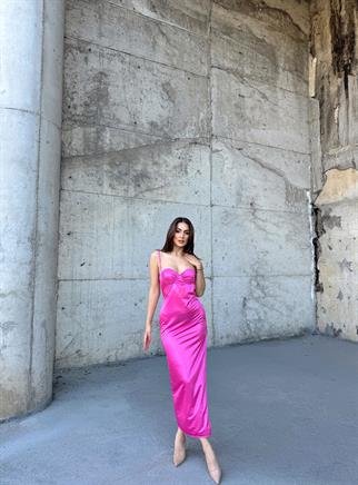 İris Gloplu Midi Elbise 24858 PEMBE